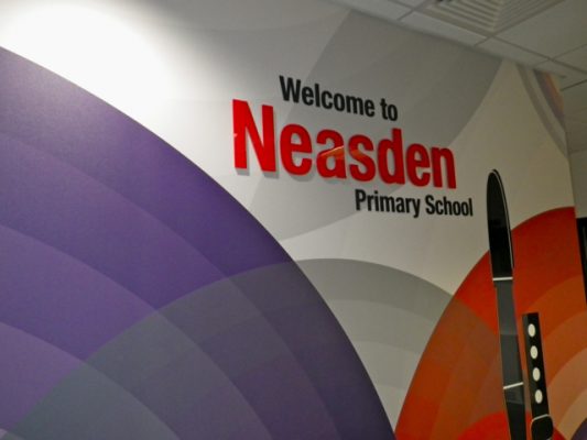 neasden primary school reception area acrylic welcome sign