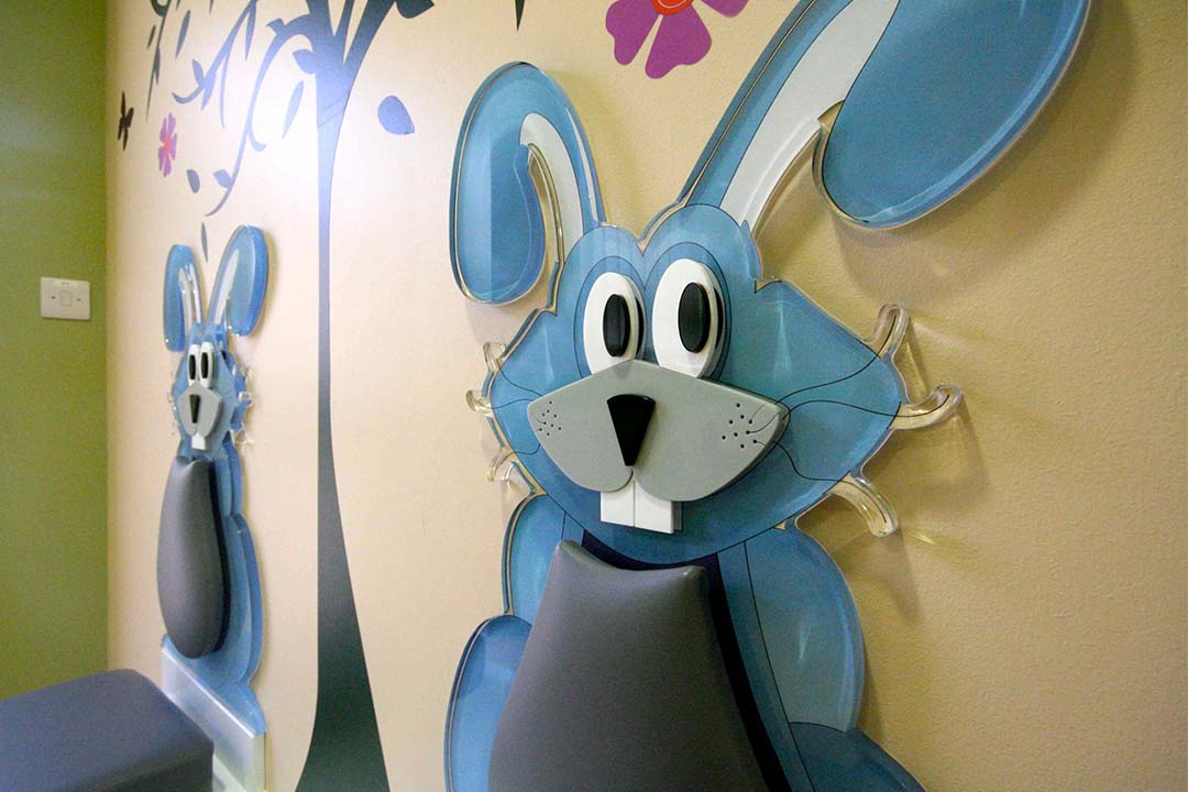 rabbit 3d profile cut acrylic hospital waiting area