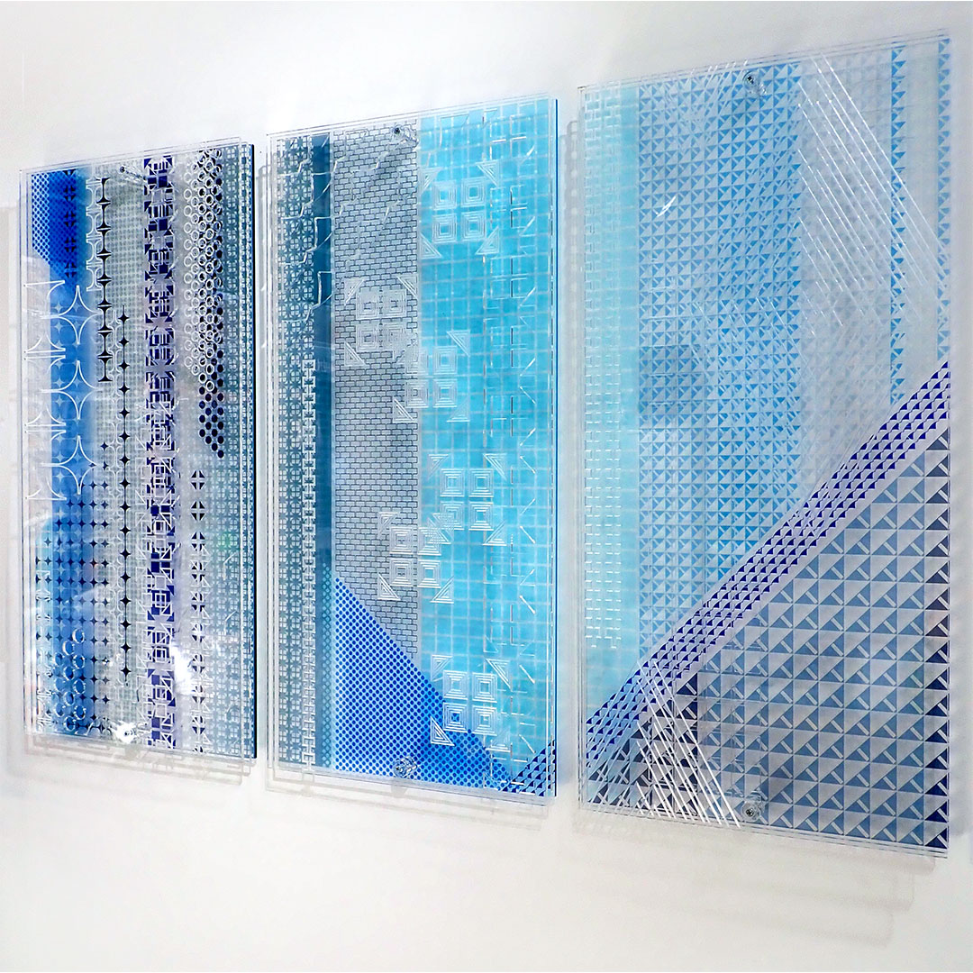 sarah daniels envelope exhibition acrylic artwork 3 panels