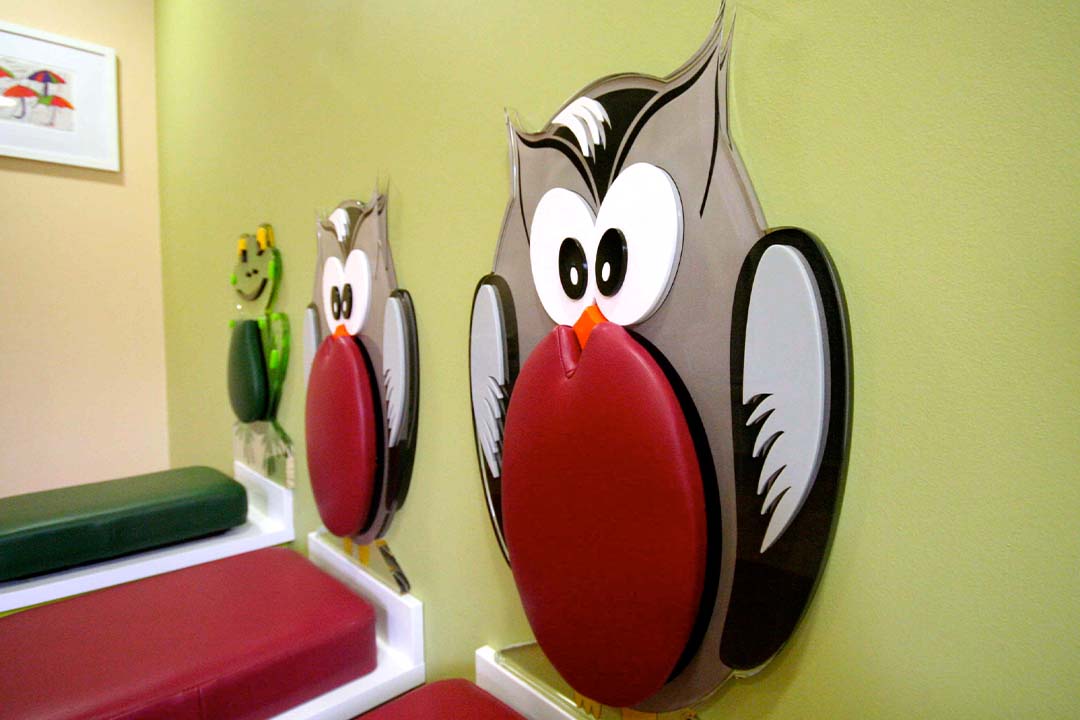owl 3d profile cut acrylic hospital waiting area